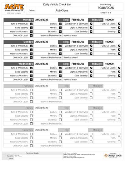 Vehicle Check Log