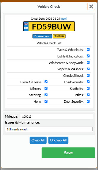 Vehicle Check Log